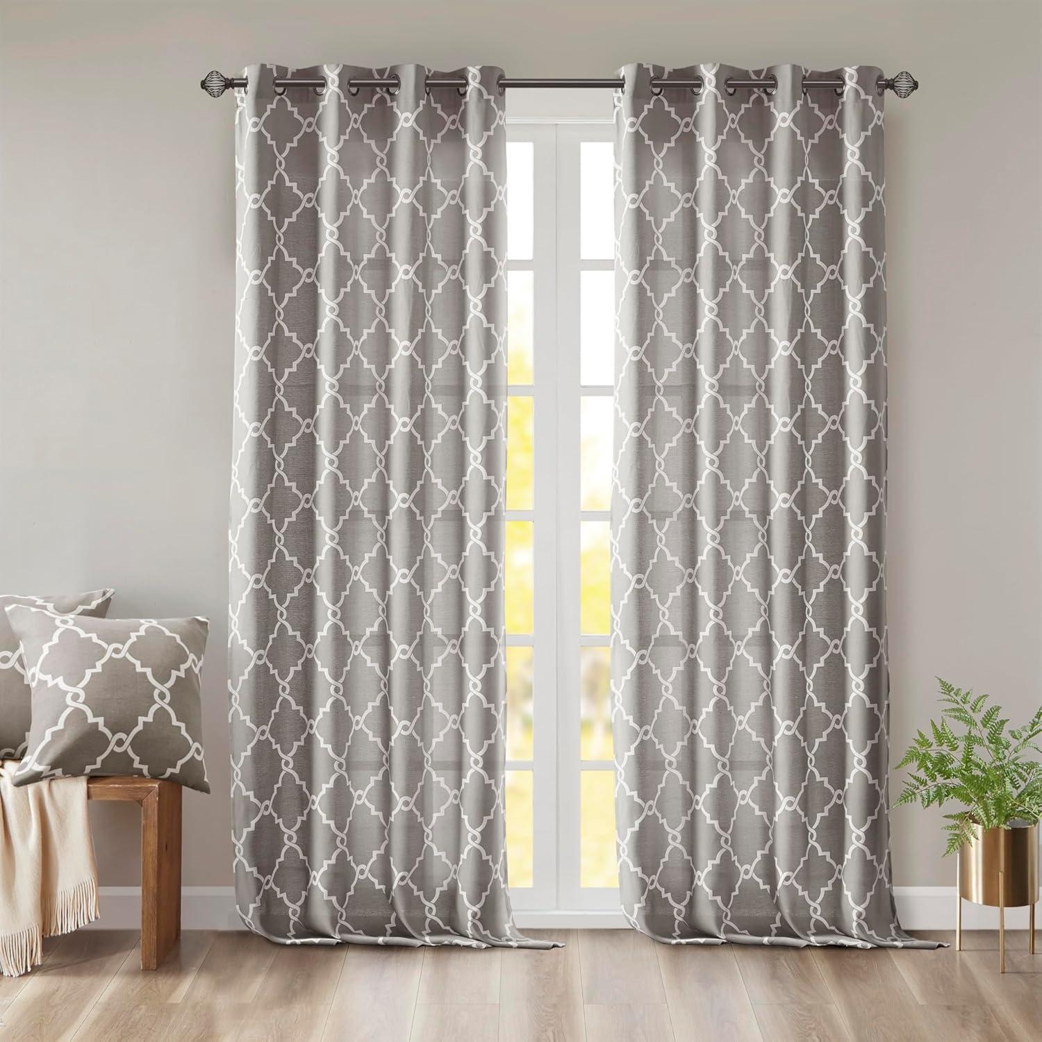 Madison Park Fretwork Print Grommet Top Window Curtain Panel