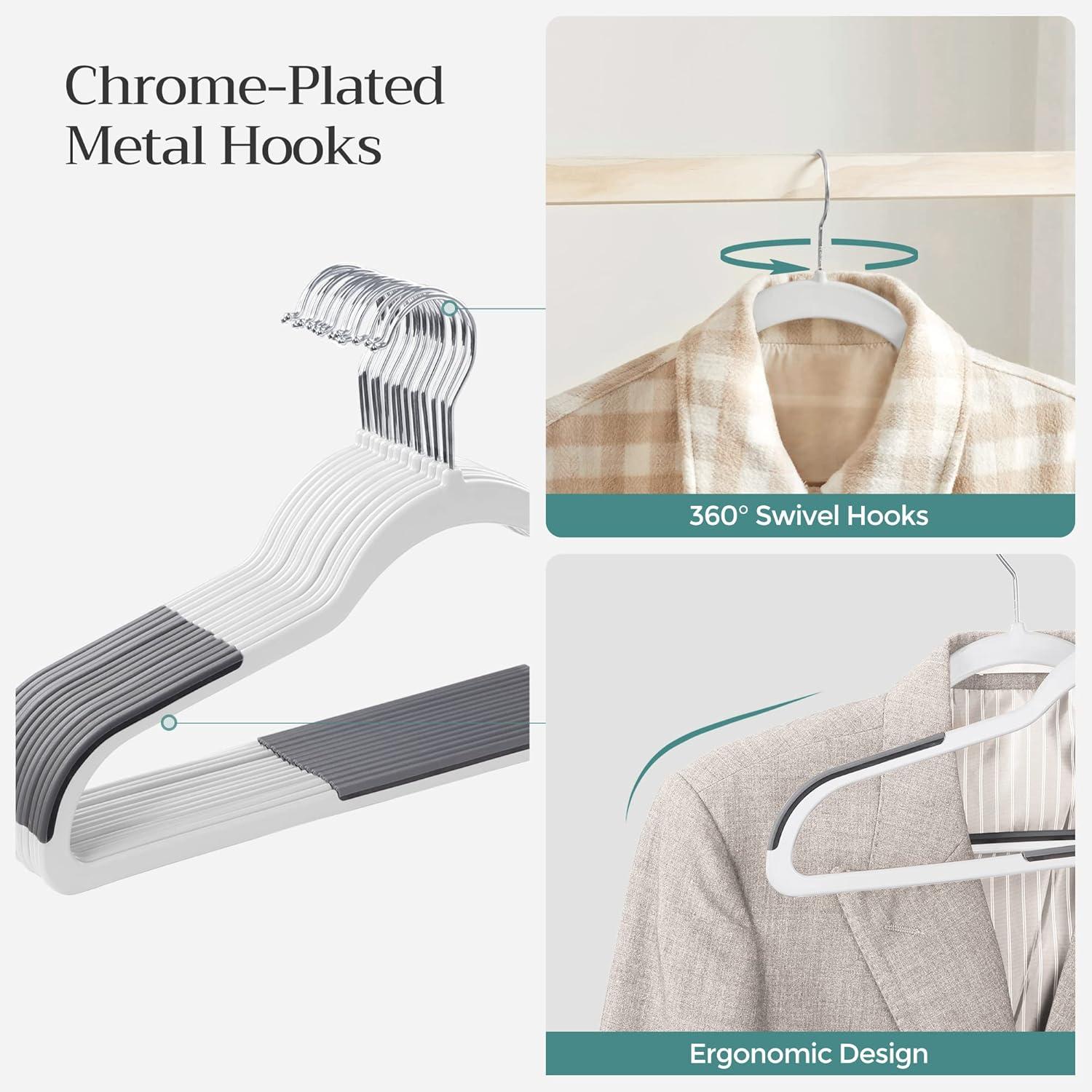 Cloud White and Dark Gray Plastic Clothes Hangers with Metal Hooks