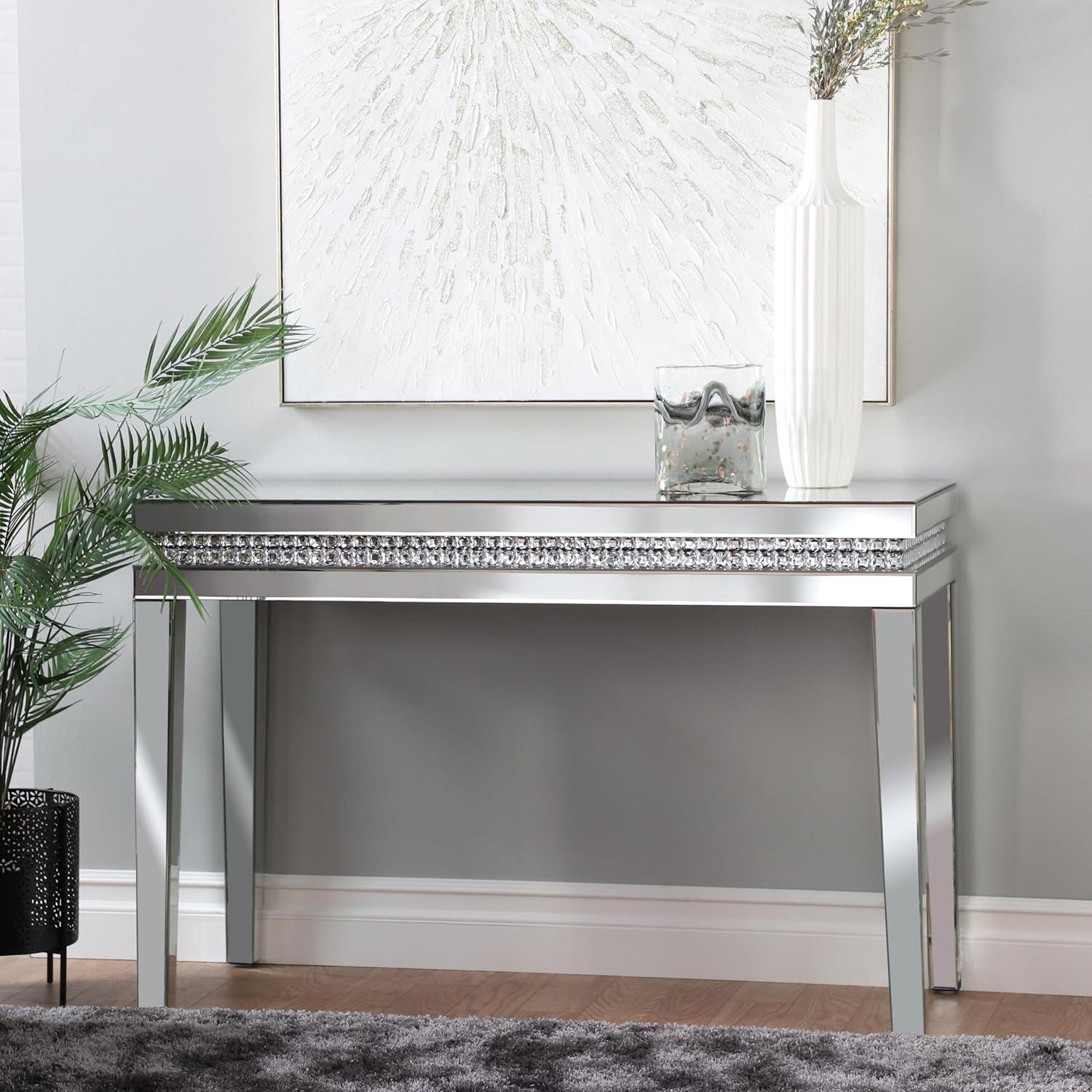 DecMode 47" x 32" Silver Glass Mirrored Console Table, 1-Piece
