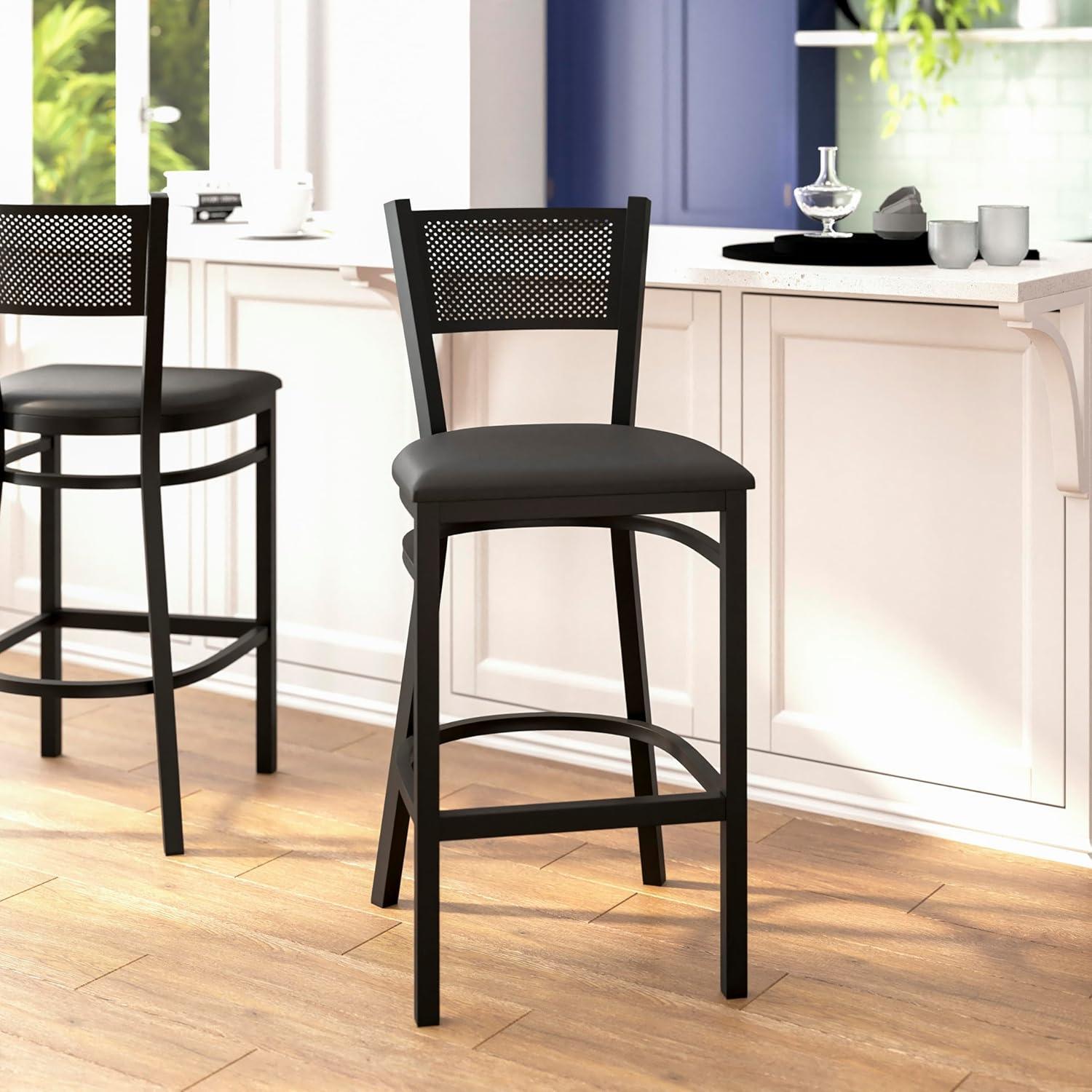 Miranda Commercial Grade Grid Back Metal Restaurant Barstool with Vinyl Seat