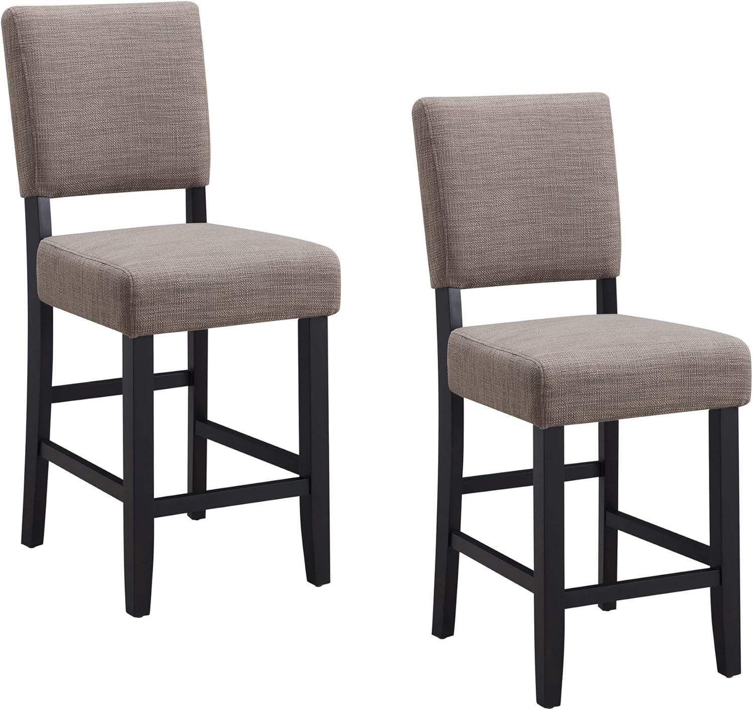 Leick Home Upholstered Back Counter Height Stool with Wood Base-Set of 2 Black and Gray Woven Fabric