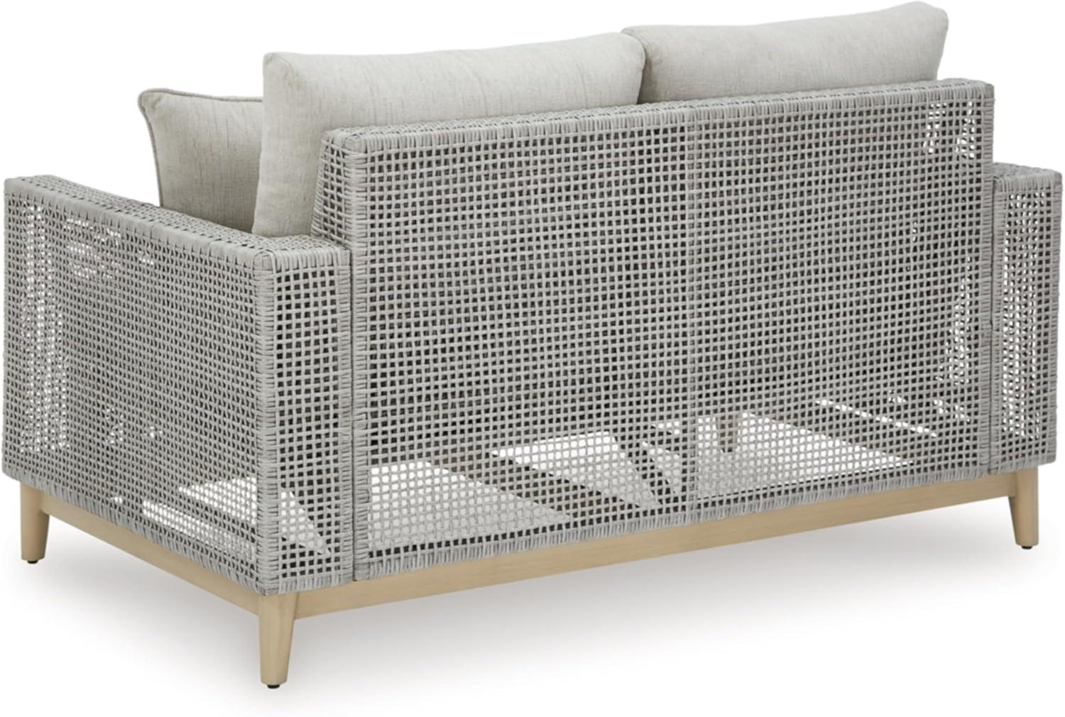 Gray Wicker and Plastic Outdoor Loveseat with Cushions