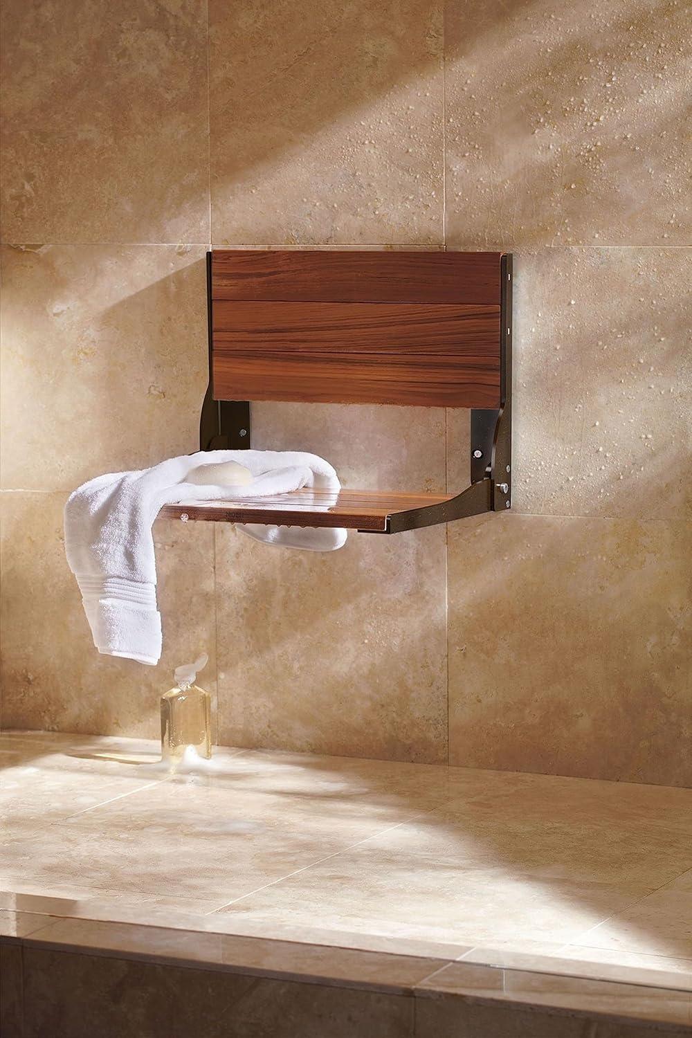 Teak and Aluminum Wall-Mounted Folding Shower Seat