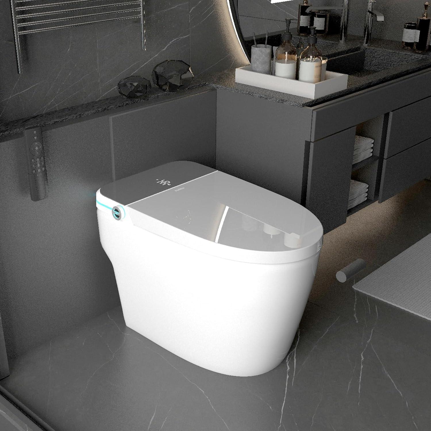 Auto Open/Close Lid Smart Toilet Bidet with Built-in Tank, Auto Flush & Wash, Elongated Heated Seat, Adjustable Water Temperature, and LED Light (1.28GPF)