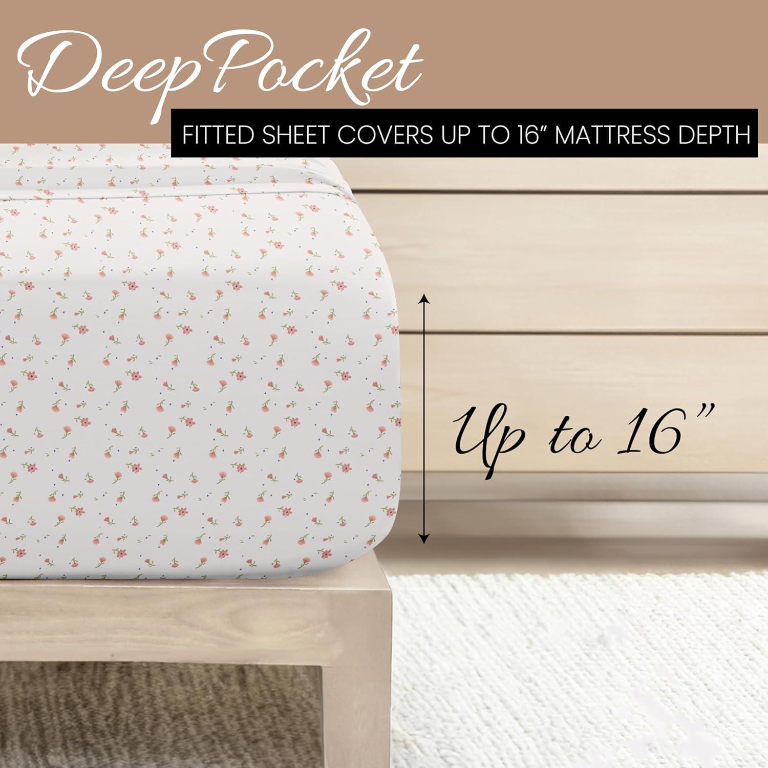 Twin Pink Floral Deep Pocket Cotton Microfiber Sheet Set