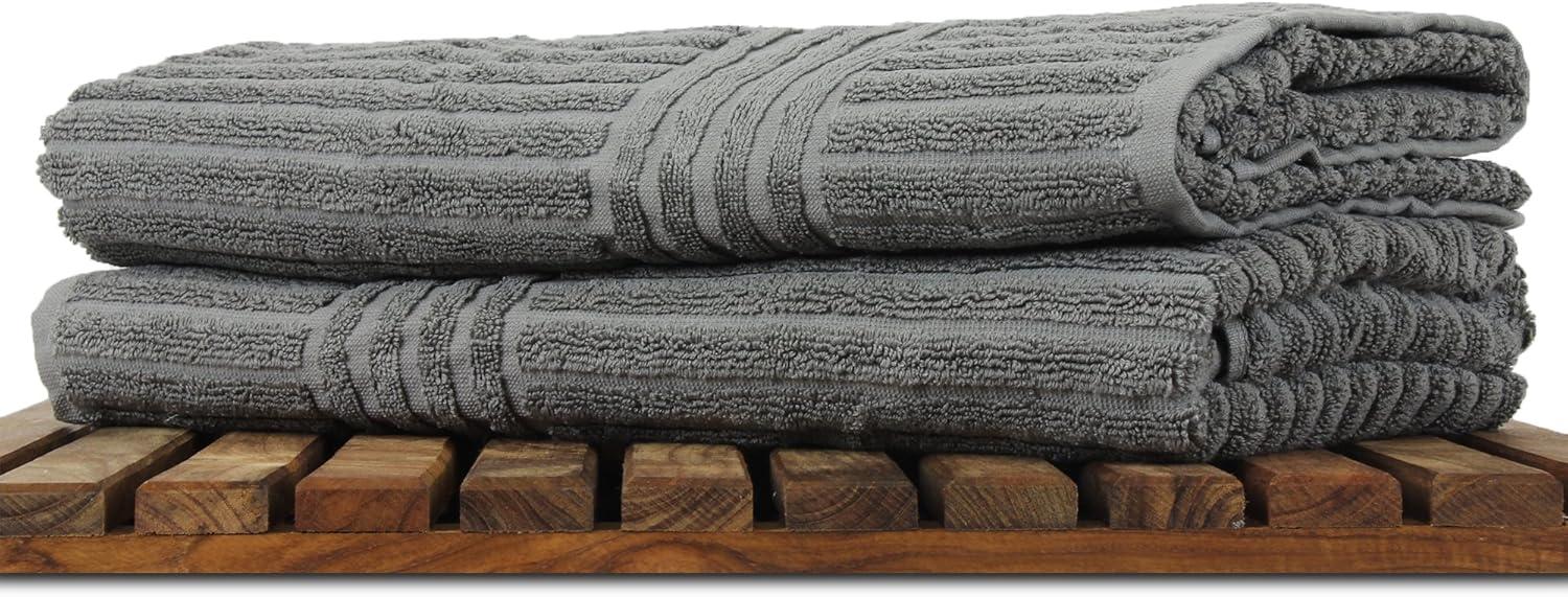 Bare Cotton Luxury Hotel & Spa Towel 100% Pure Turkish Cotton Ribbed Channel Pattern - Bath Towel - Gray - Set of 2