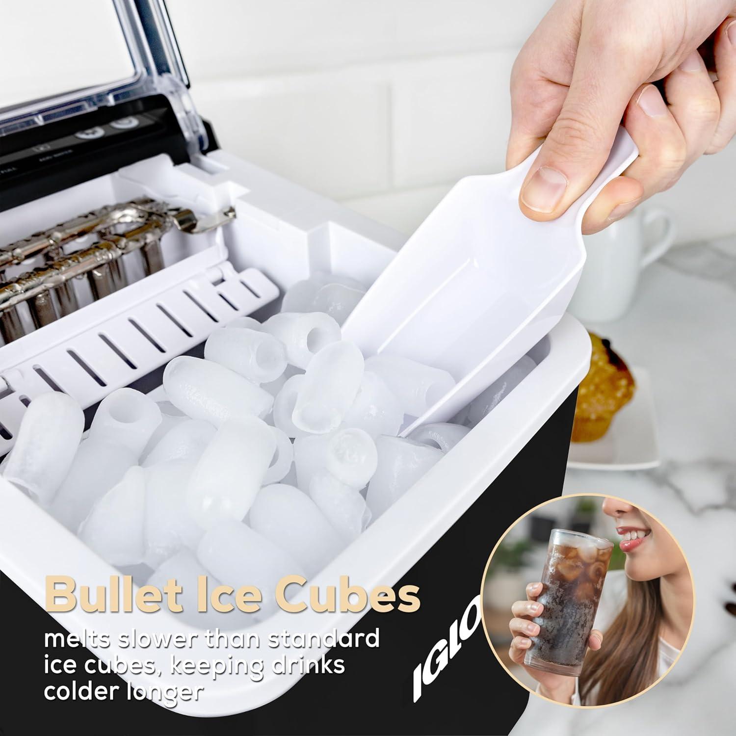 Igloo Handled Automatic Ice Machine Self Cleaning Countertop Ice Maker with Scoop, Black