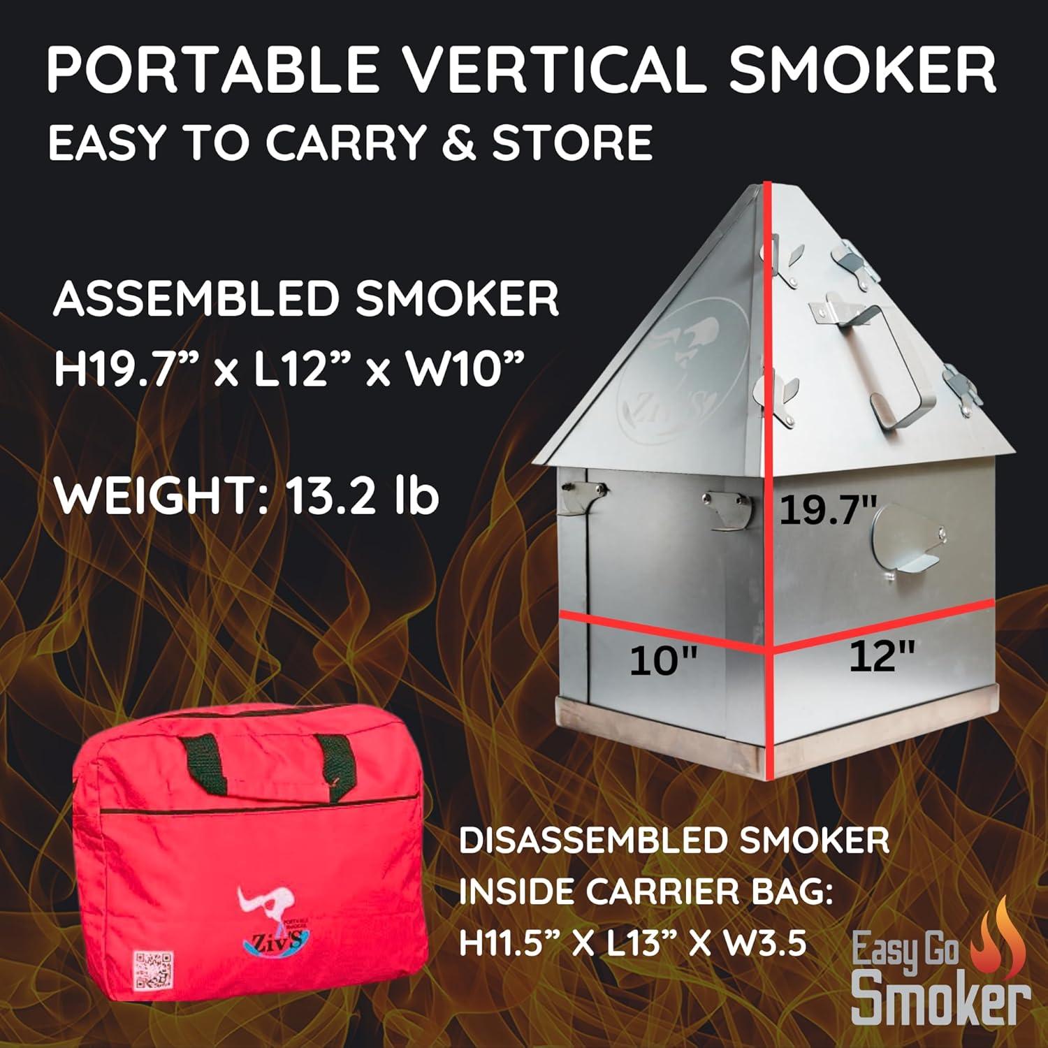 Foldable & Portable Vertical Pellet Smoker - 19.7” Meat Smoker for BBQ Grill, Outdoor Cooking, Camping & RV - Easy to Clean - Includes Carrier Bag, Spoon & Built-in Thermometer – EasyGoSmoker