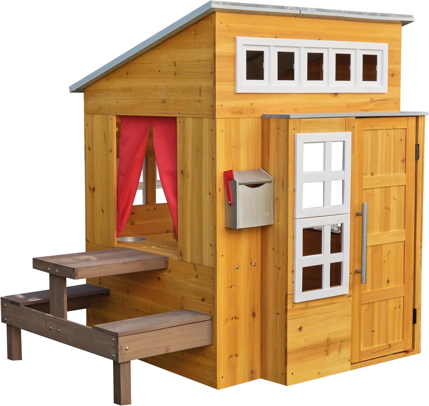 KidKraft Modern Outdoor Wooden Playhouse with Picnic Table