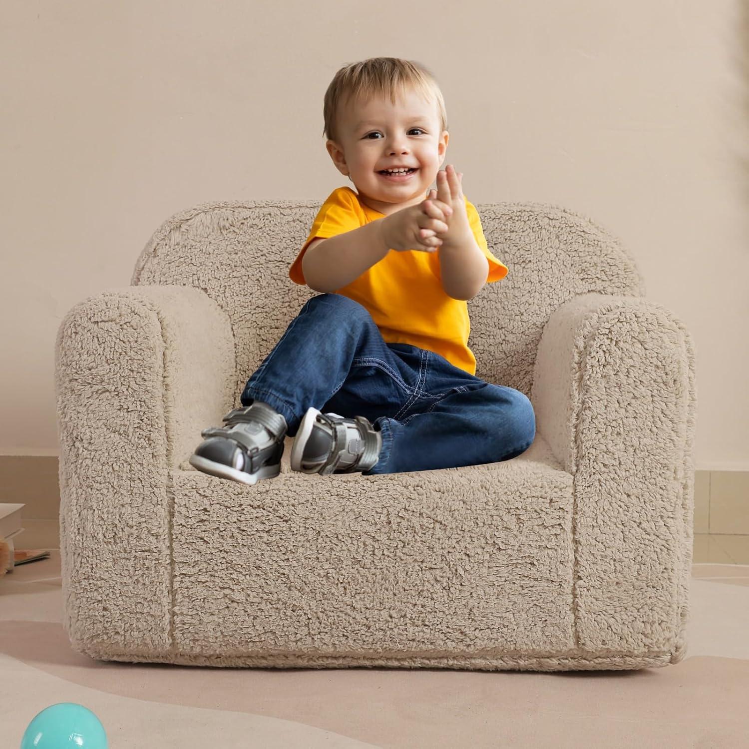 Light Grey Sherpa Toddler Foam Chair with Handle