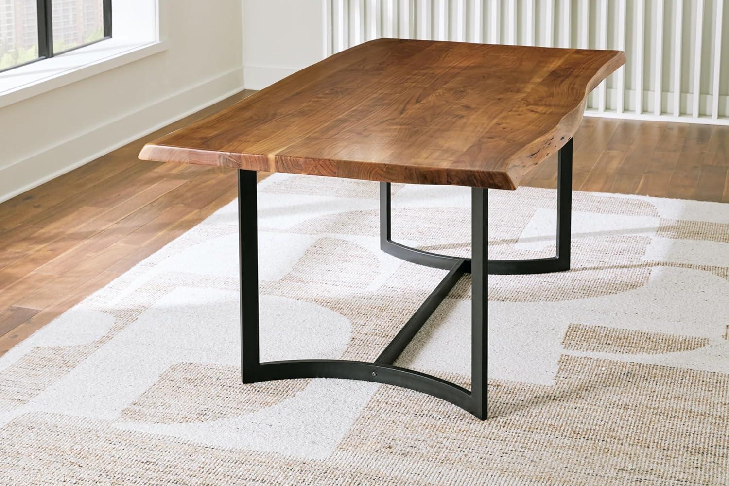 Acacia Wood and Black Metal Rectangular Dining Table