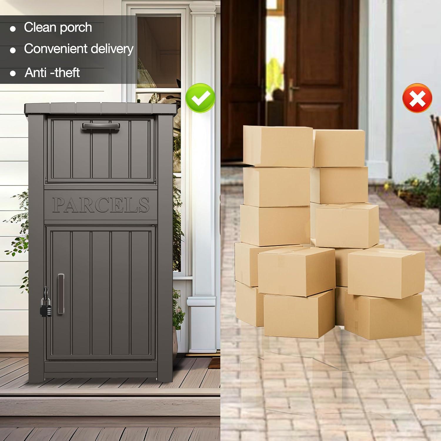 LHBcraft Resin Package Drop Box, Lockable Package Delivery and Outdoor Storage Box