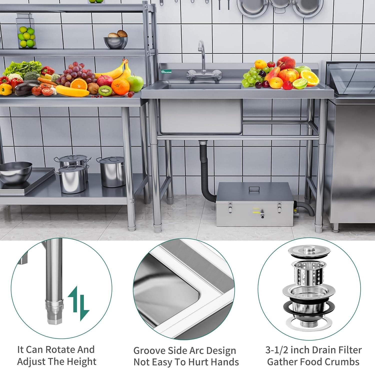 Stainless Steel Freestanding Utility Sink with Right Drainboard