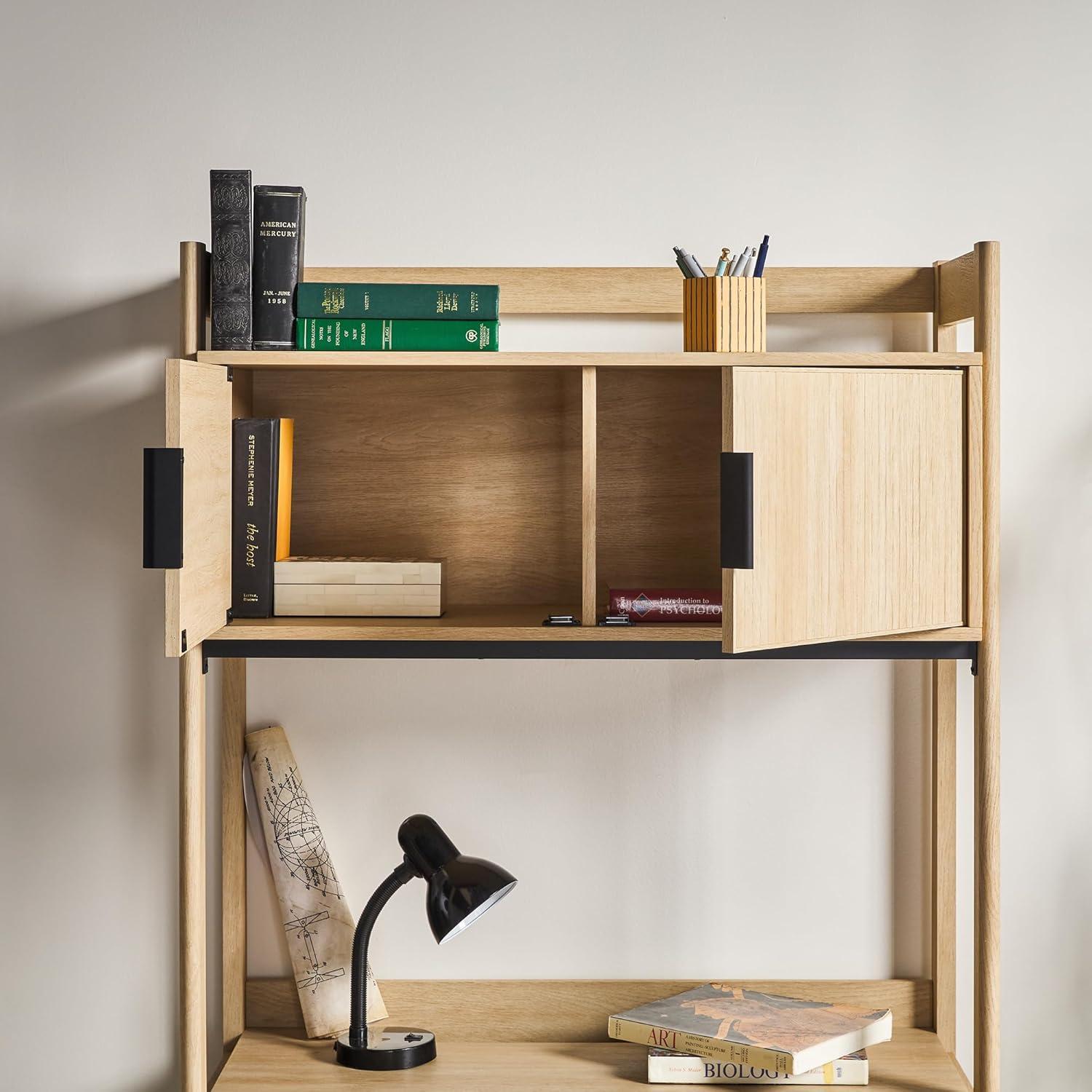 Walker Edison Freya Urban Industrial Ladder Desk with Metal Magnet Board, 36 Inch, Rustic Oak