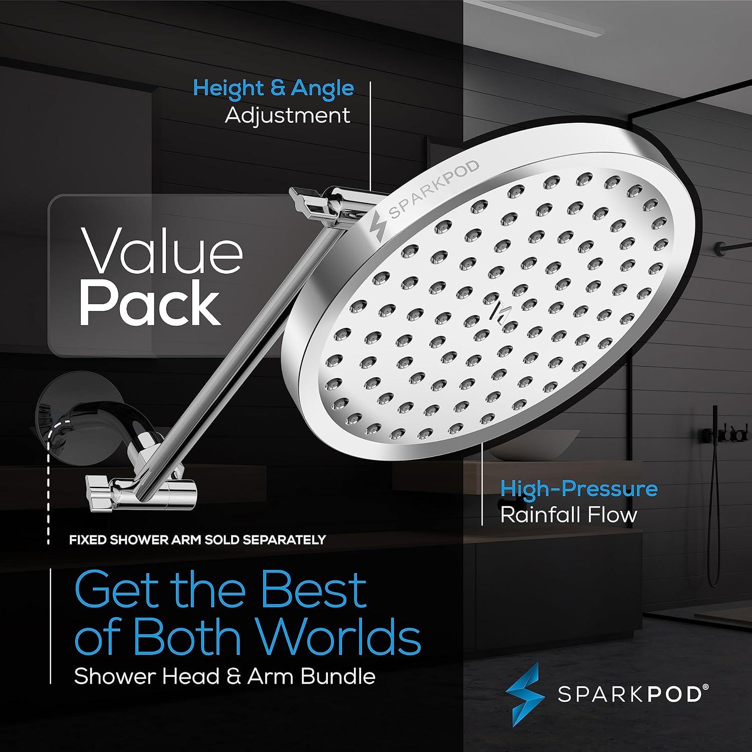 Round Rain Shower Head With Shower Head Extension Arm - High Pressure Rain - Luxury Modern Look - No Hassle Tool-Less 1-Min Installation (11" Shower Arm Extension, Luxury Polished Chrome)