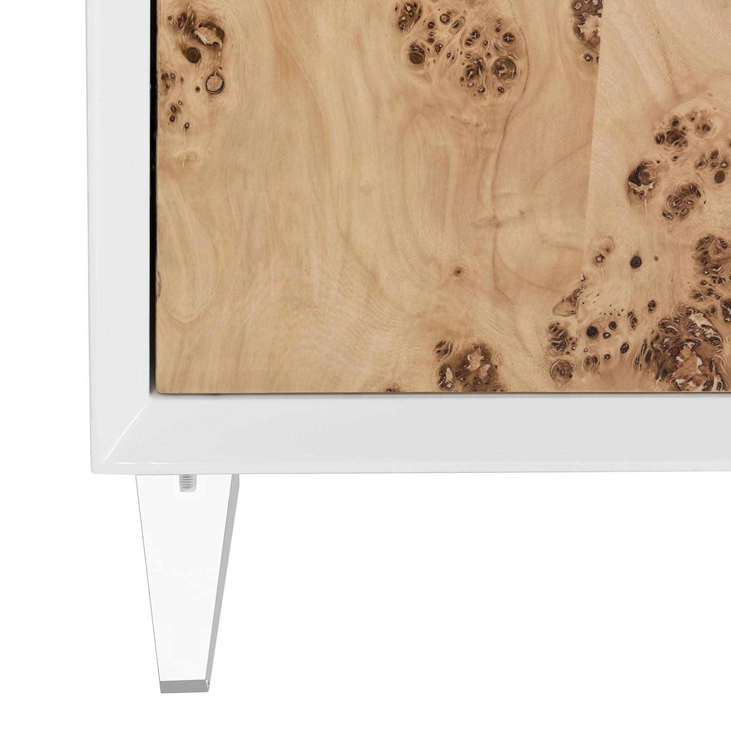 Lazaro Contemporary White Lacquer & Burlwood Buffet Sideboard