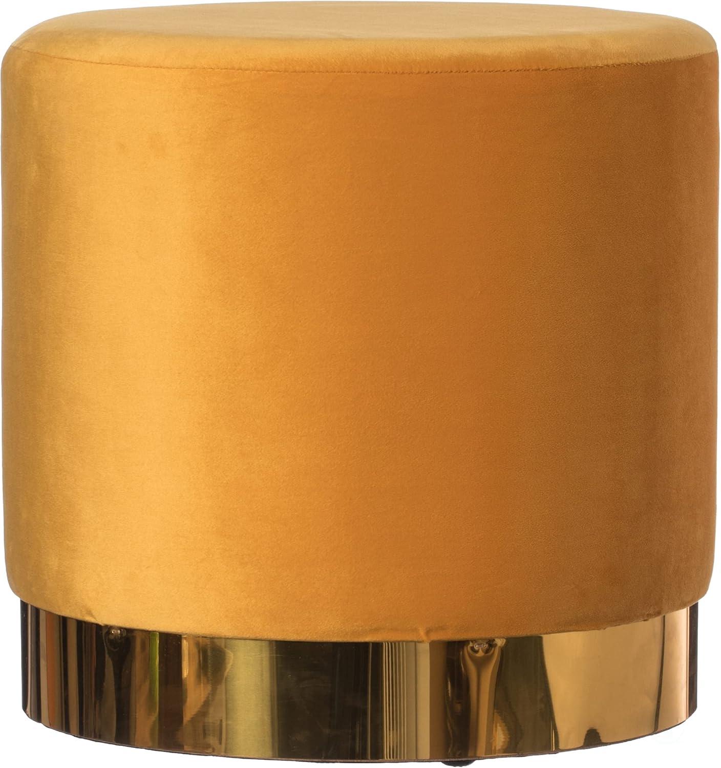 Fabulaxe Modern Round Velvet Fabric Standard Ottoman Stool with Gold Base