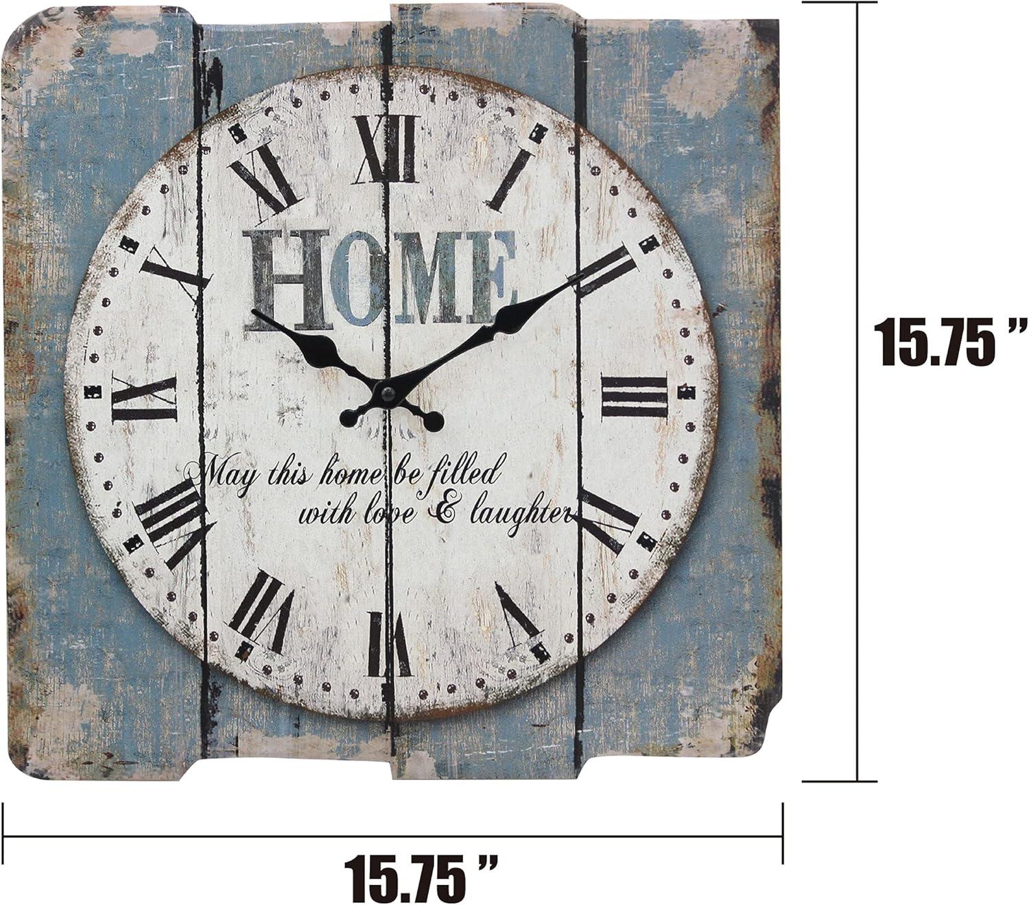 15.7" x 15.7" Decorative Farmhouse Wooden Wall Clock Blue/White - Stonebriar Collection: MDF Square Analog Indoor Timepiece