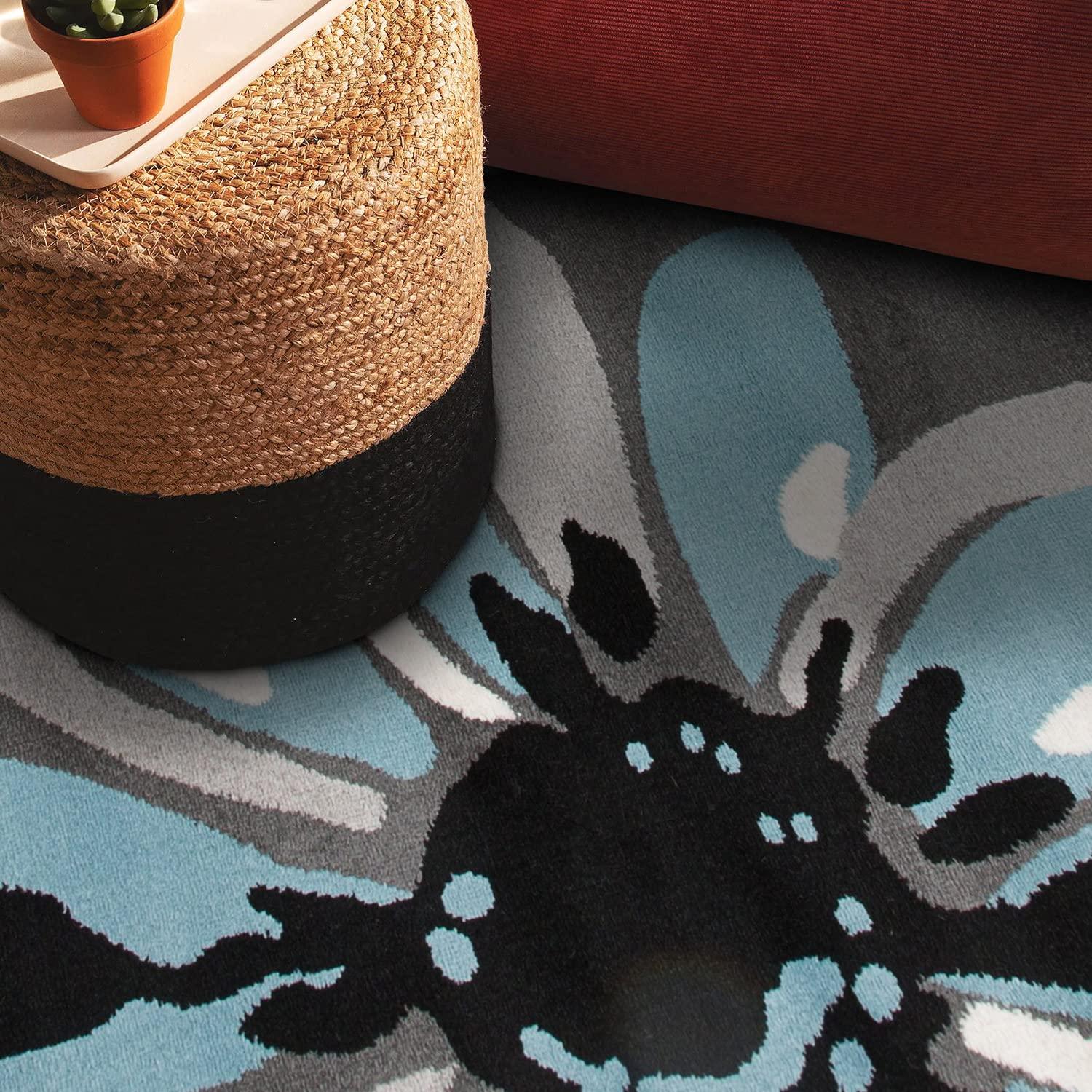 World Rug Gallery Contemporary Modern Flowers Indoor Area Rug - Blue 6'6" Round