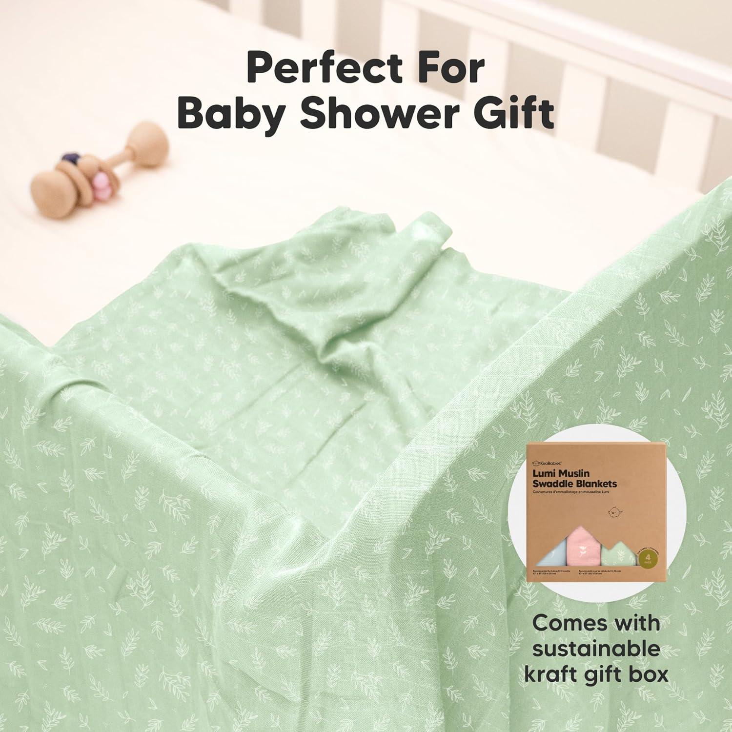 KeaBabies 4pk Muslin Swaddle Blankets for Baby Boys, Girls - Organic Baby Blankets, Swaddles for Newborns (Bloom)