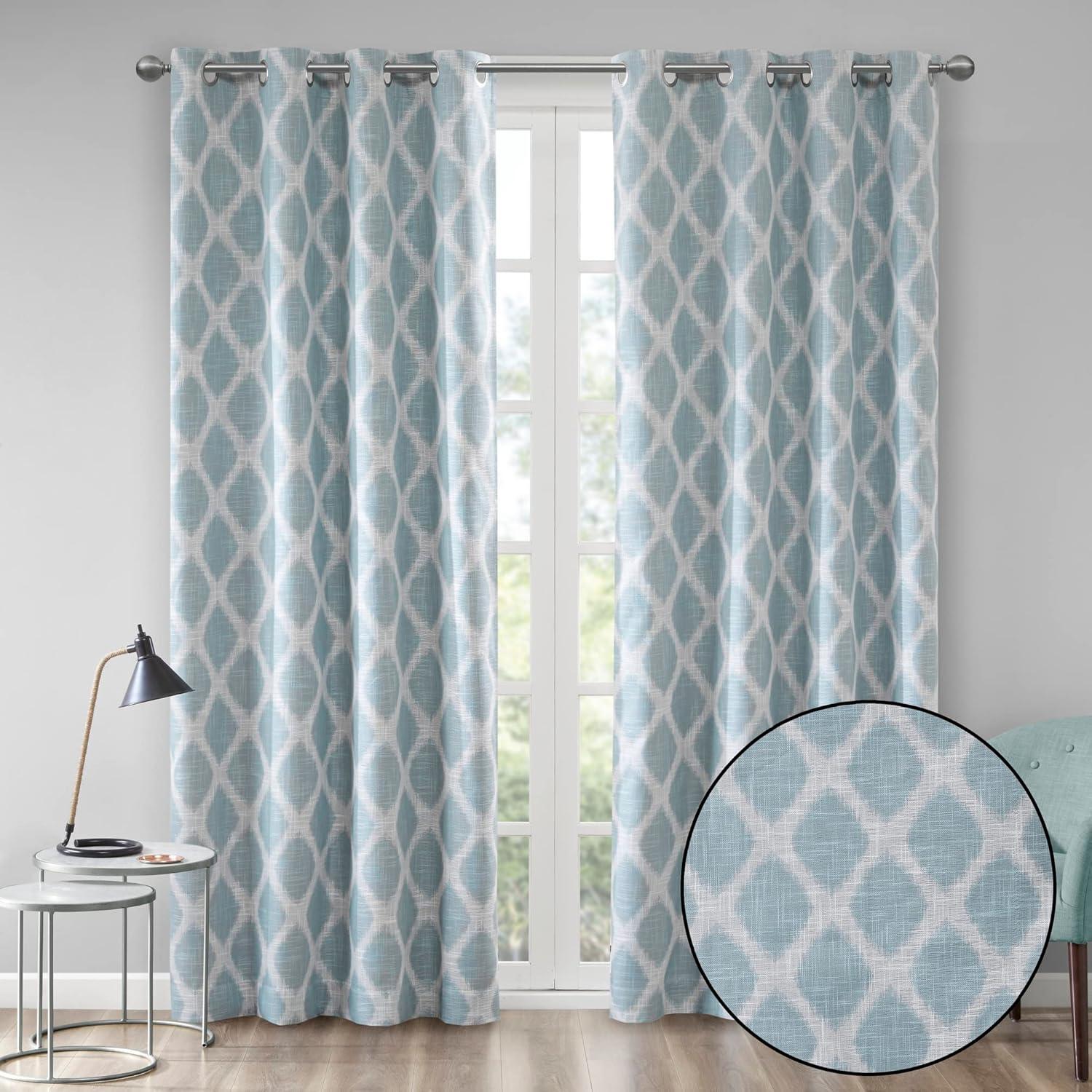 Aqua Ikat Blackout Grommet Polyester Window Panel