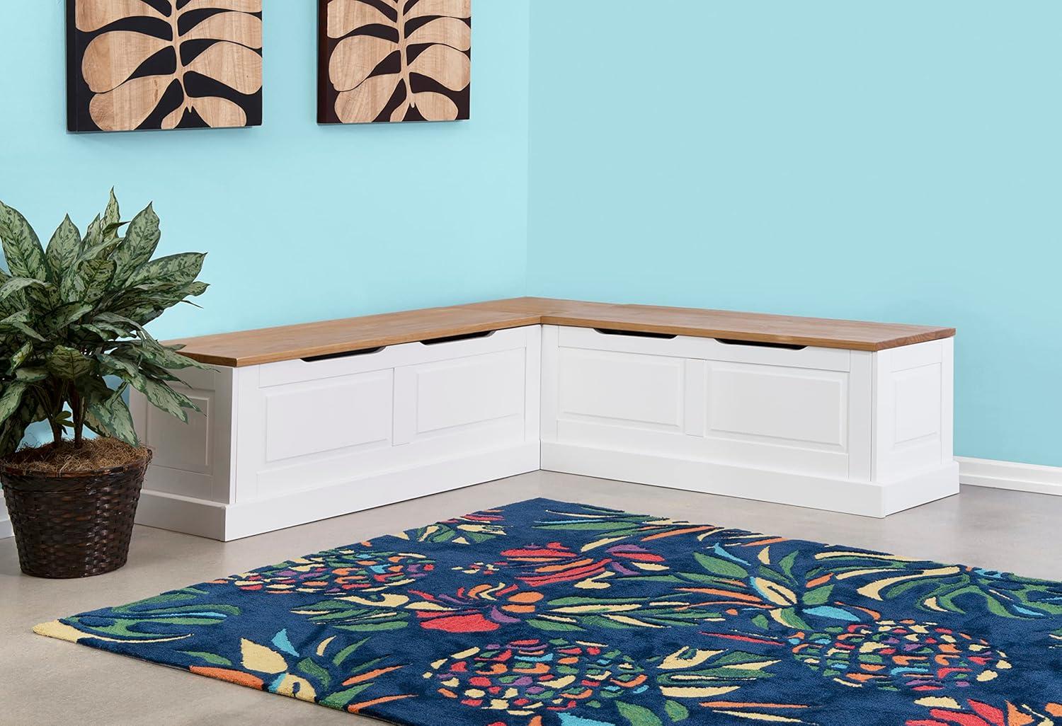 Linon Harris Natural and White Two Tone Backless Corner Breakfast Nook - Nook Only, Table is NOT Included