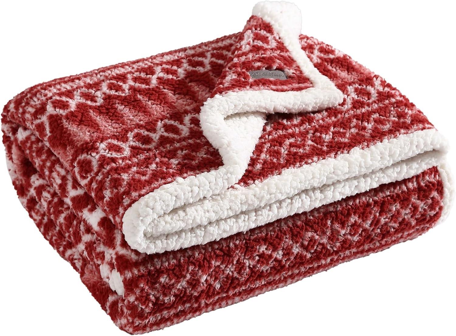 50"x60" Alpine Fair Isle Faux Shearling Reversible Throw Blanket Red - Eddie Bauer