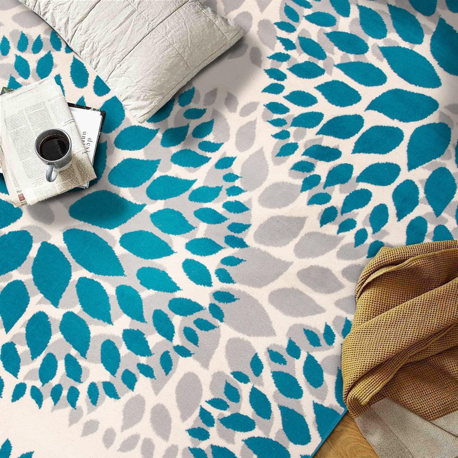 World Rug Gallery Modern Floral Circles Blue 7'6" x 9'5" Area Rug