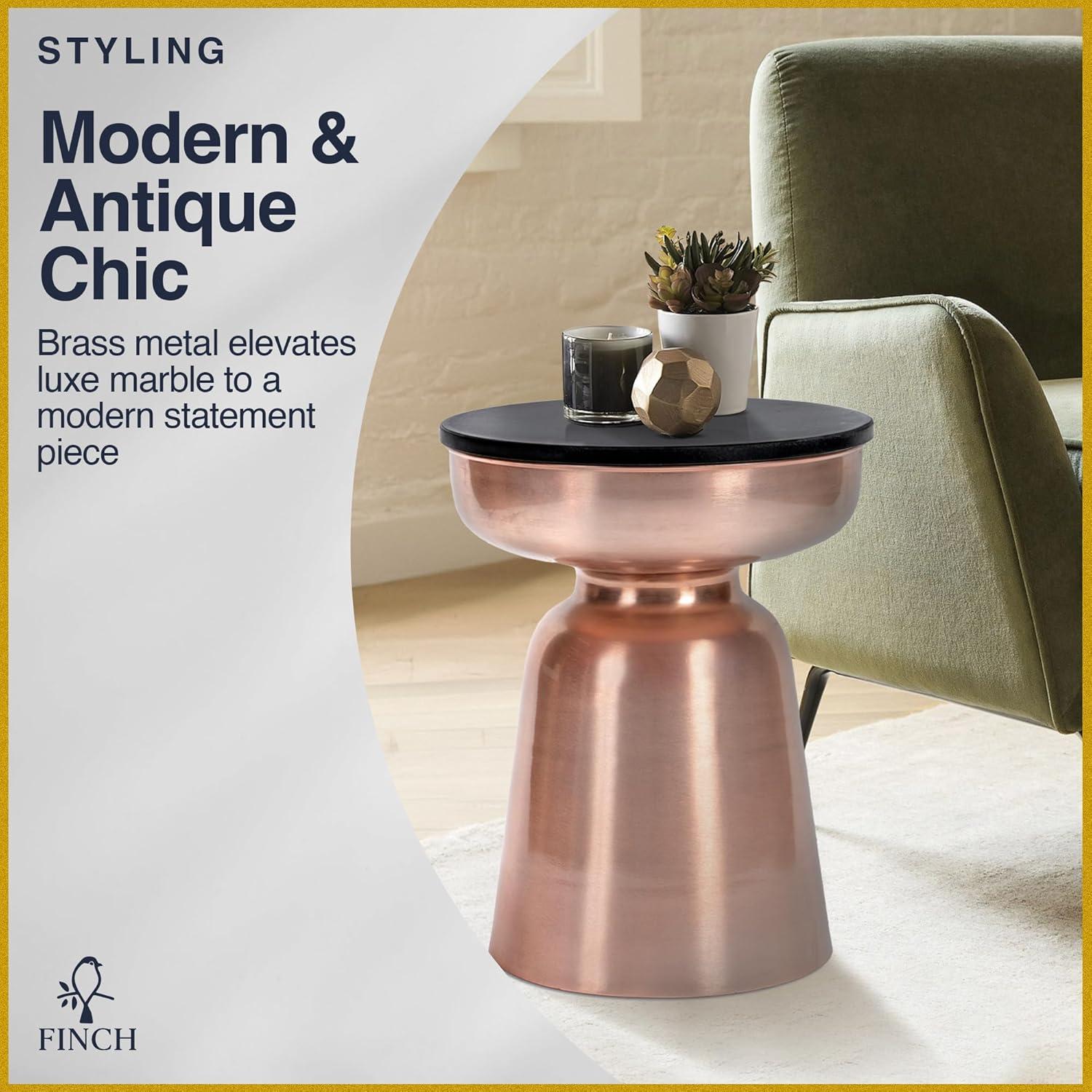 Finch Finch Adler Rothko Accent Side Table, Granite Top, Brushed Brass or Rose Gold Base, Hourglass Shape