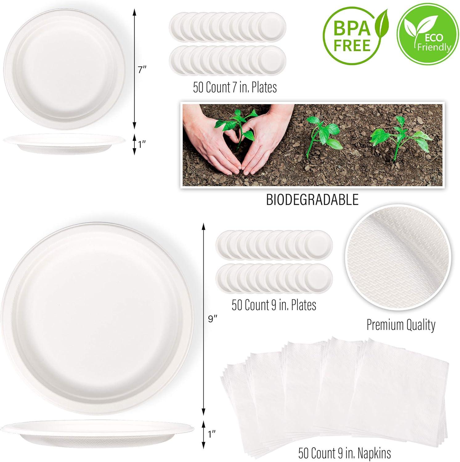 EpiqueOne 350-Piece Disposable Paper Plates Party Set | With Spoons, Forks, Knives, Plates, Straws & Napkins | Microwave & Freezer Safe | Heavy-Duty Dinnerware | Ideal for Parties, Camping & More