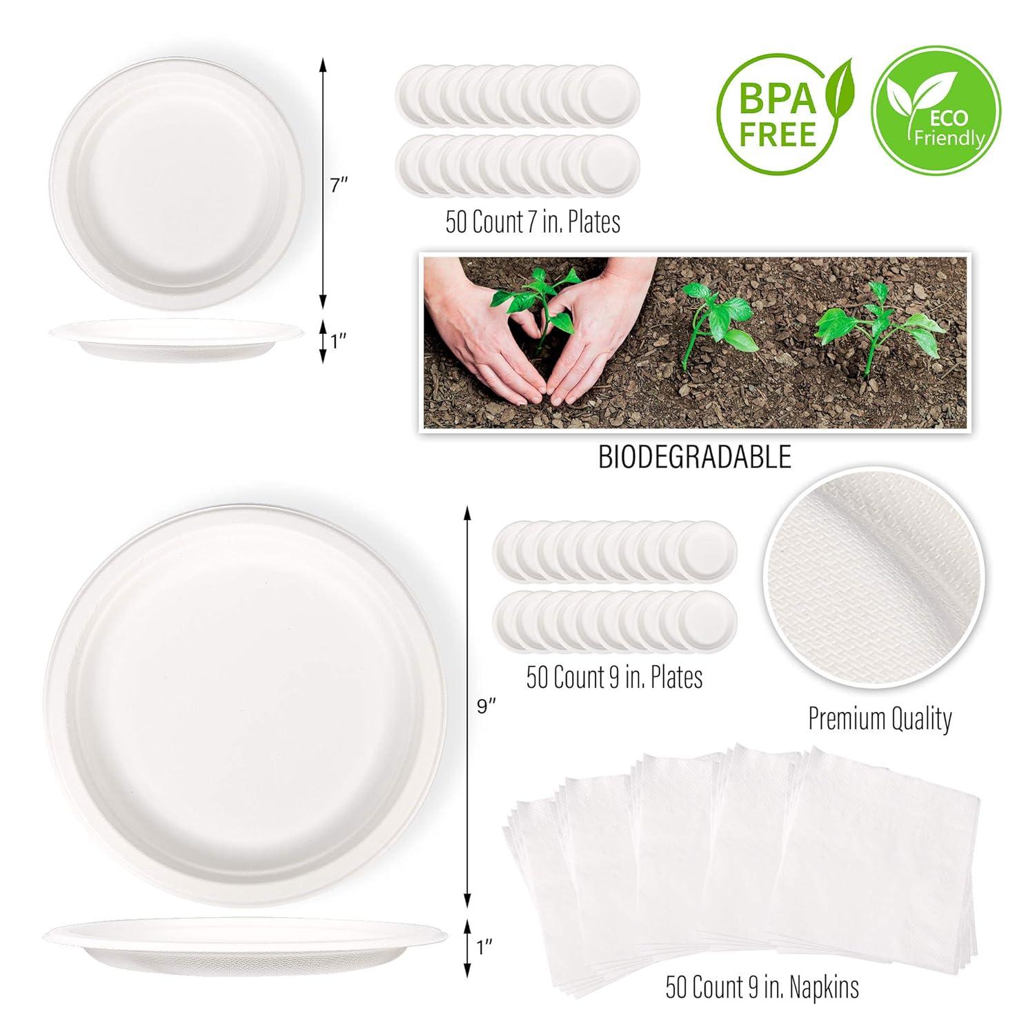 EpiqueOne 350-Piece Disposable Paper Plates Party Set | With Spoons, Forks, Knives, Plates, Straws & Napkins | Microwave & Freezer Safe | Heavy-Duty Dinnerware | Ideal for Parties, Camping & More