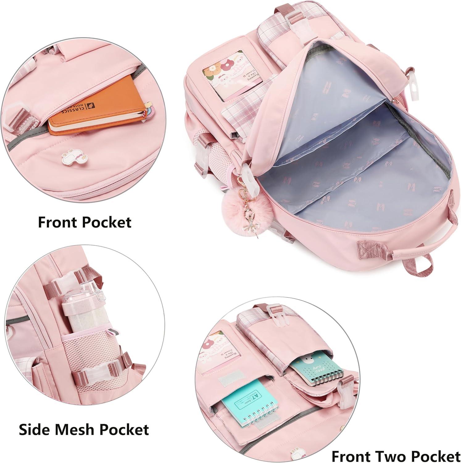 Backpack for Girls, 15.6 Inch Laptop School Bag Kids Kindergarten Elementary College Backpacks Large Bookbags for Teen Girl Women Students Casual Travel Daypacks (Pink)