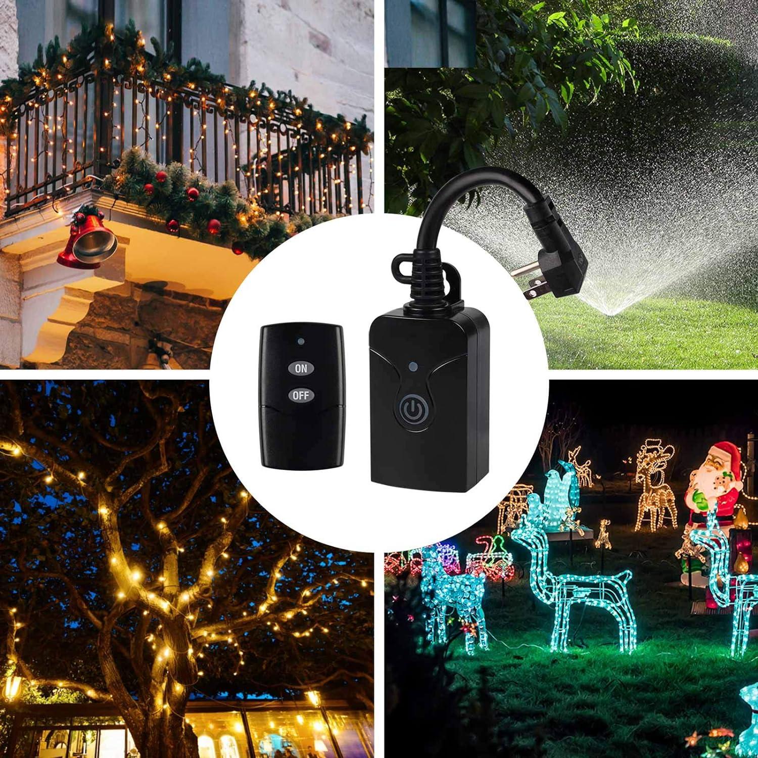 Black Wireless Remote Control Weatherproof Outlet with Push Button