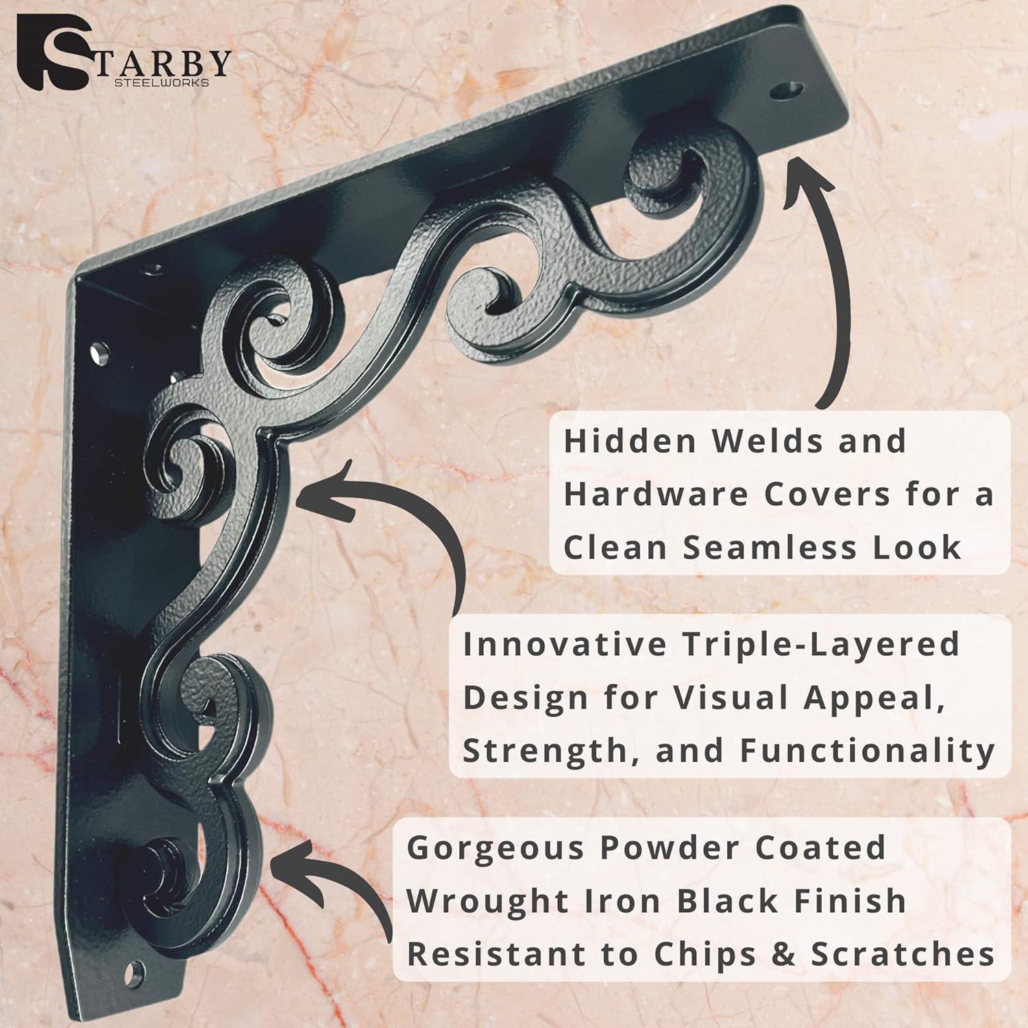 Charleston Heavy Duty Steel Fireplace Mantel Brackets, Floating Shelf, Countertop Support - 12" x 12" x 2"