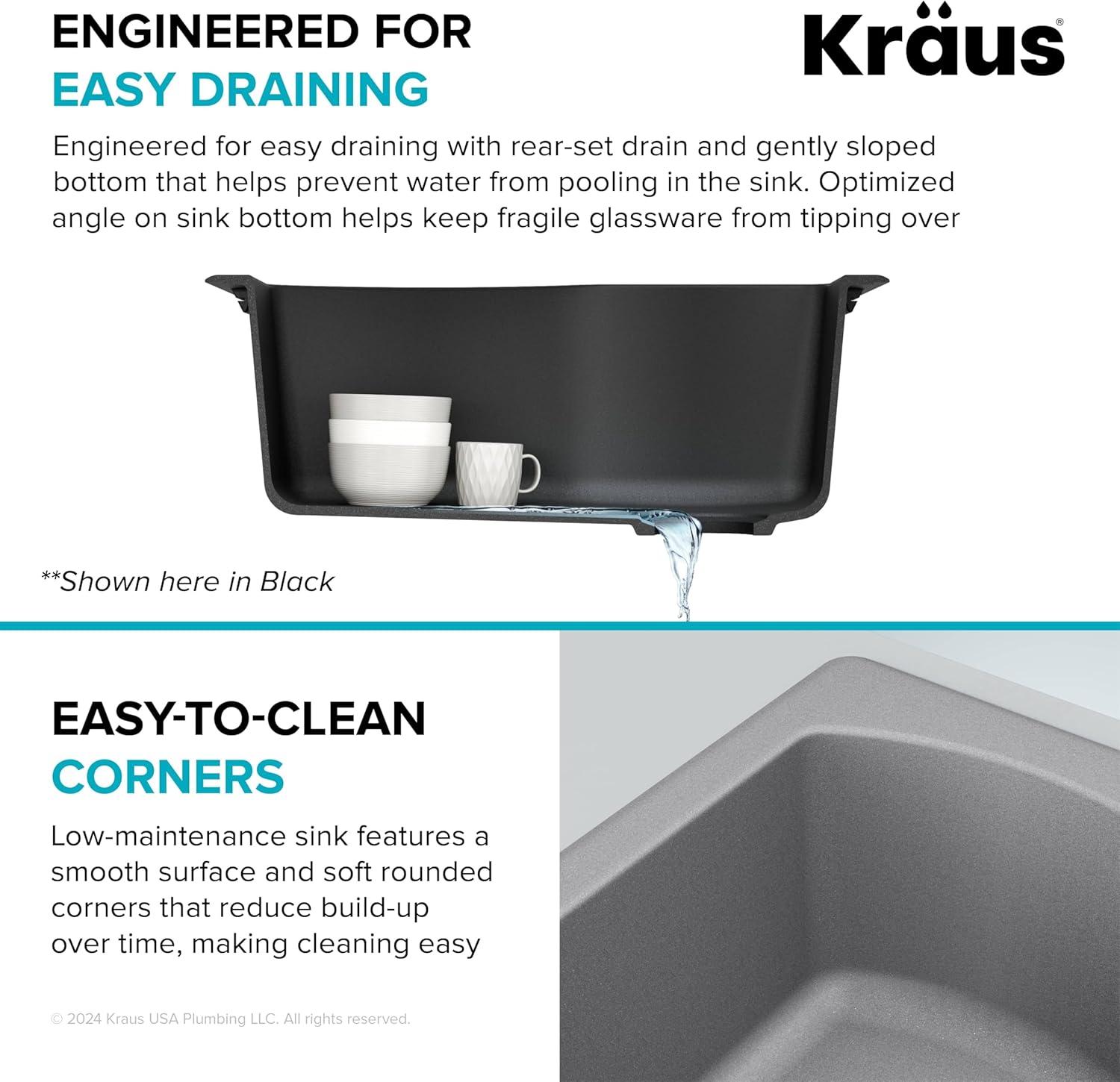 KRAUS Quarza™ 25" L Dual Mount Single Bowl Granite Kitchen Sink