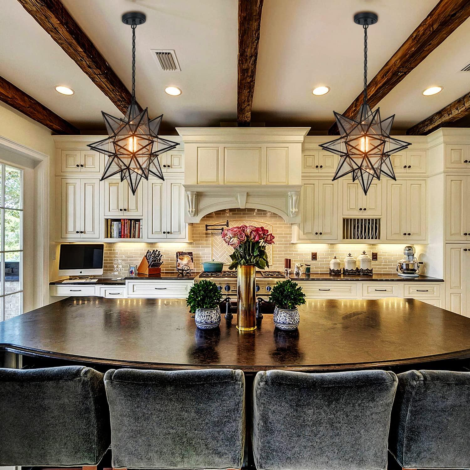 Casablanca Modern Boho Moravian Star Pendant Light 20 Inch Large Black Hanging Light