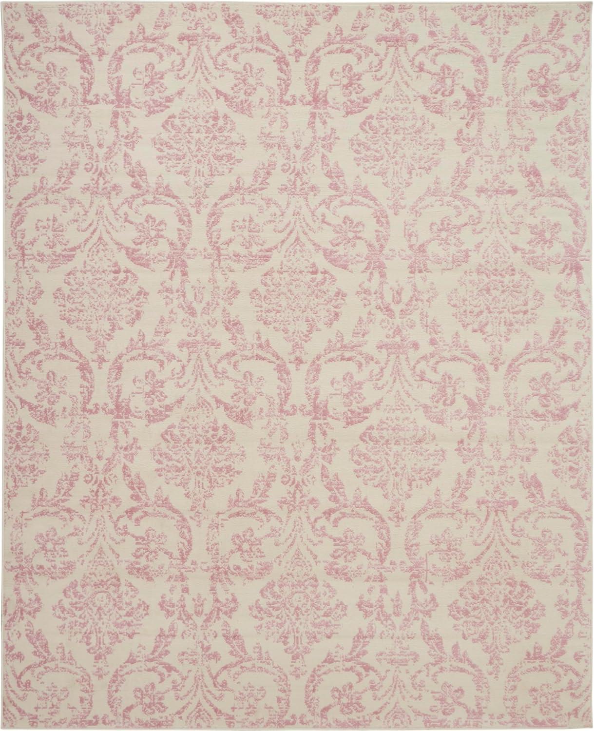 Jubilant JUB09 Area Rug Farmhouse Vintage Damask By Nourison Ivory/Pink 7' x 10'