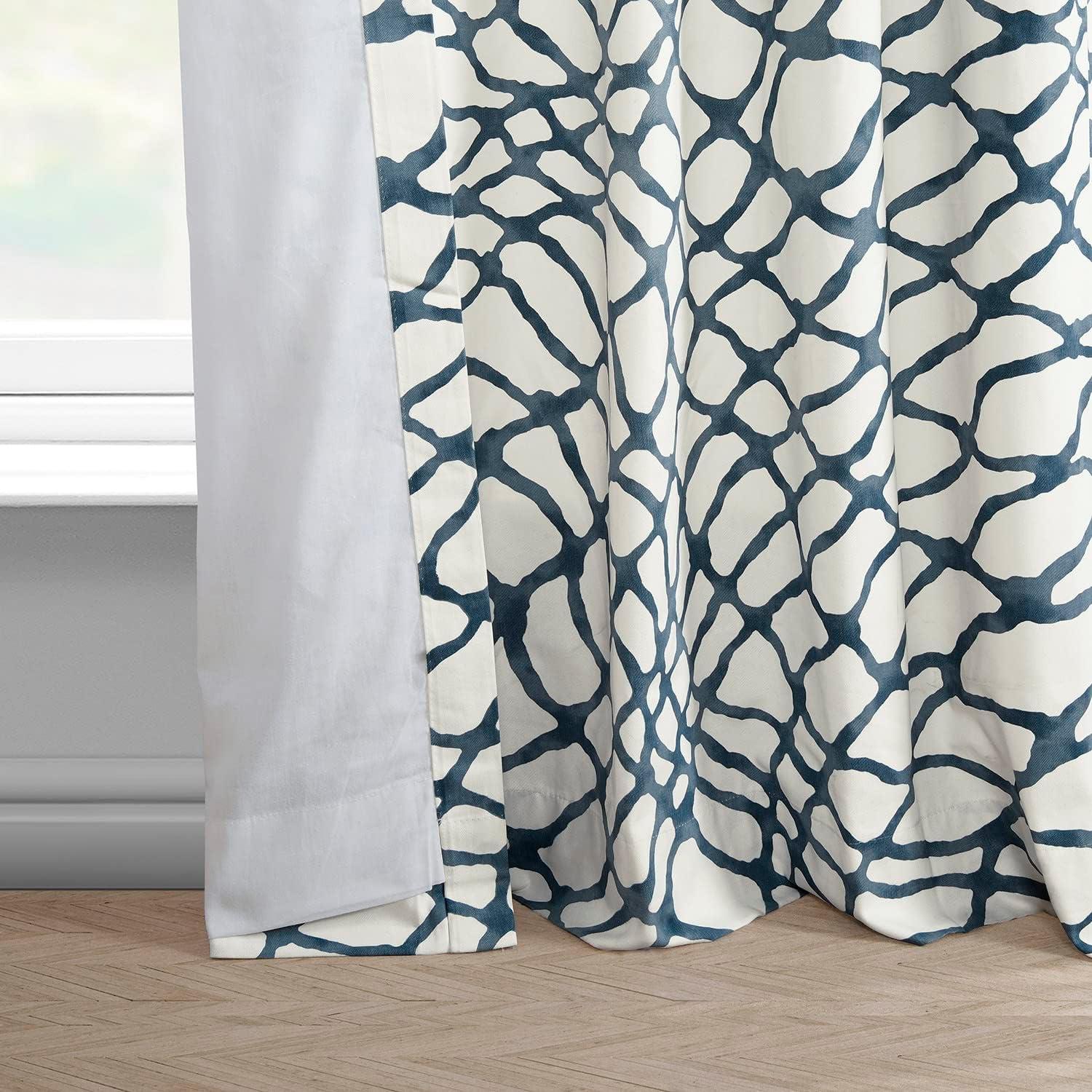 Ellis Blue Abstract Cotton Room Darkening Curtains 50" x 120"