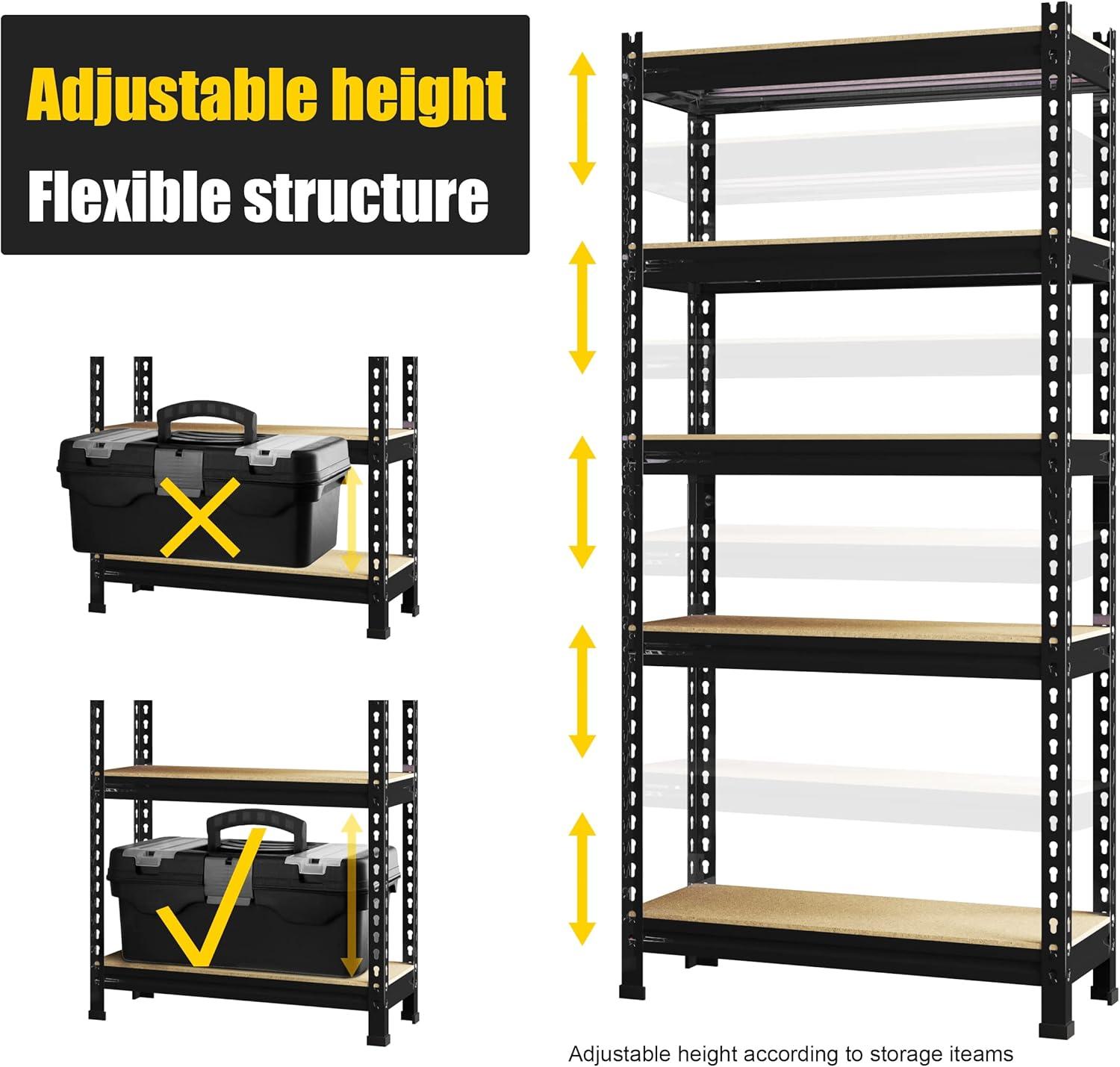 PrimeZone Storage Shelves 5 Tier Adjustable Garage Storage Shelving, Heavy Duty Metal Storage Utility Rack Shelf Unit for Warehouse Pantry Closet Kitchen, 28" x 12" x 59", Black