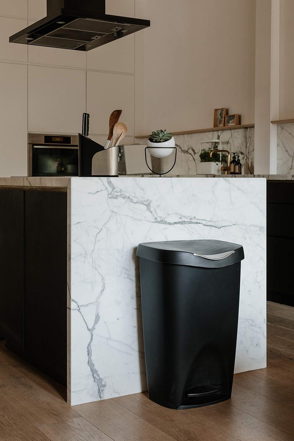 Umbra 13gal Brim Step Trash Can Black/Nickel: Kitchen Trash Can, 50 Quart, Indoor, Polypropylene, Spot Clean