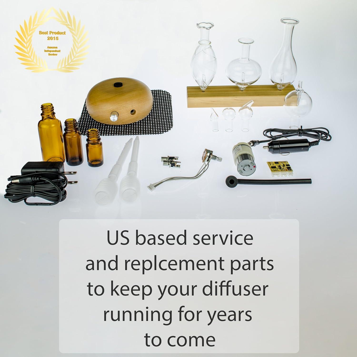 ArOmis Premium Glass Essential Oils Nebulizer - Waterless Diffuser for Aromatherapy - Handmade Oil Diffuser, Wooden Base, No Plastic, No Heat, No Battery, No LEDs - Solum Lux Merus