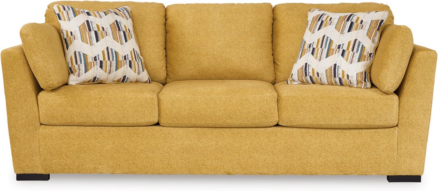 Sunflower Yellow Velvet Stationary Sofa with Pillow Back