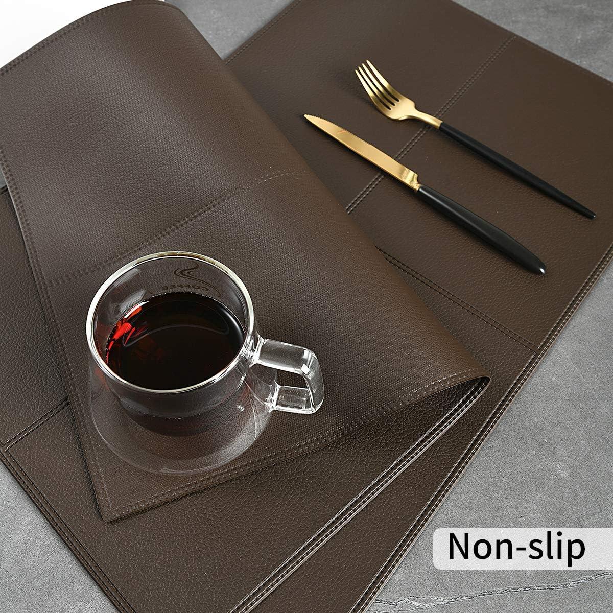 Dark Brown Faux Leather Heat Resistant Placemats Set of 6