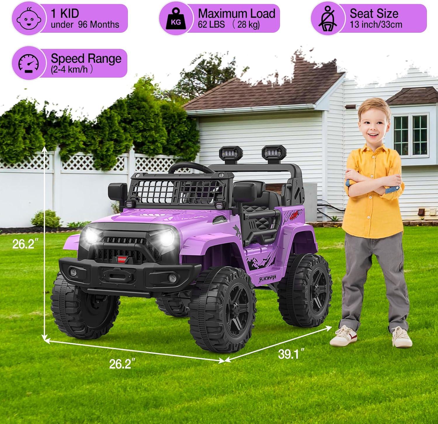 Purple 12V Kids Electric SUV with Remote Control and LED Lights