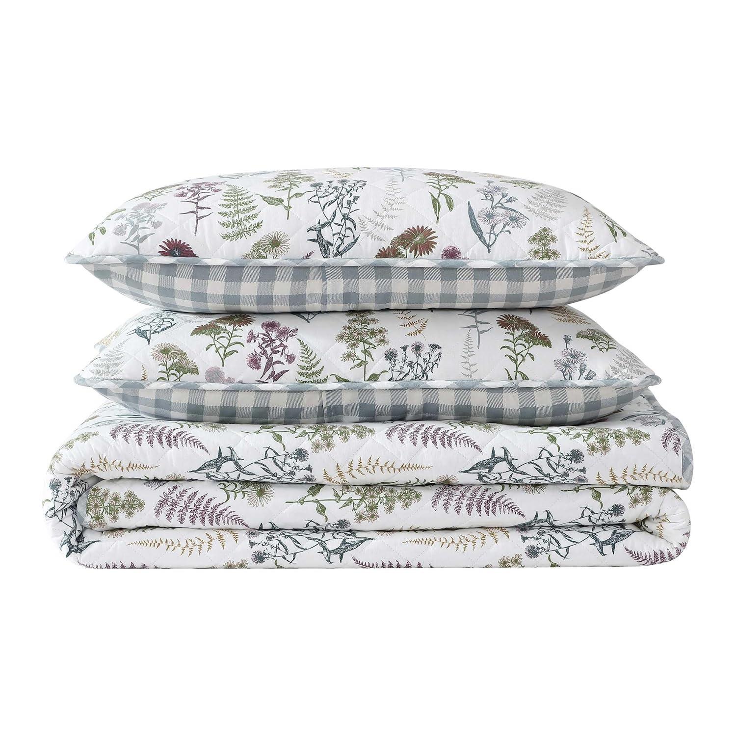Eddie Bauer Eddie Bauer Flower Field Cotton Reversible Green Quilt Set