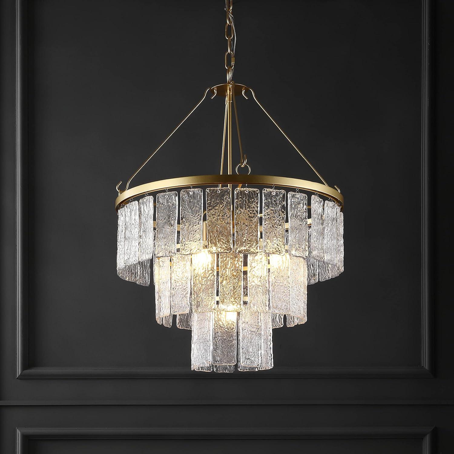 Marjory Gold 3-Tier Chandelier with Clear Textured Glass