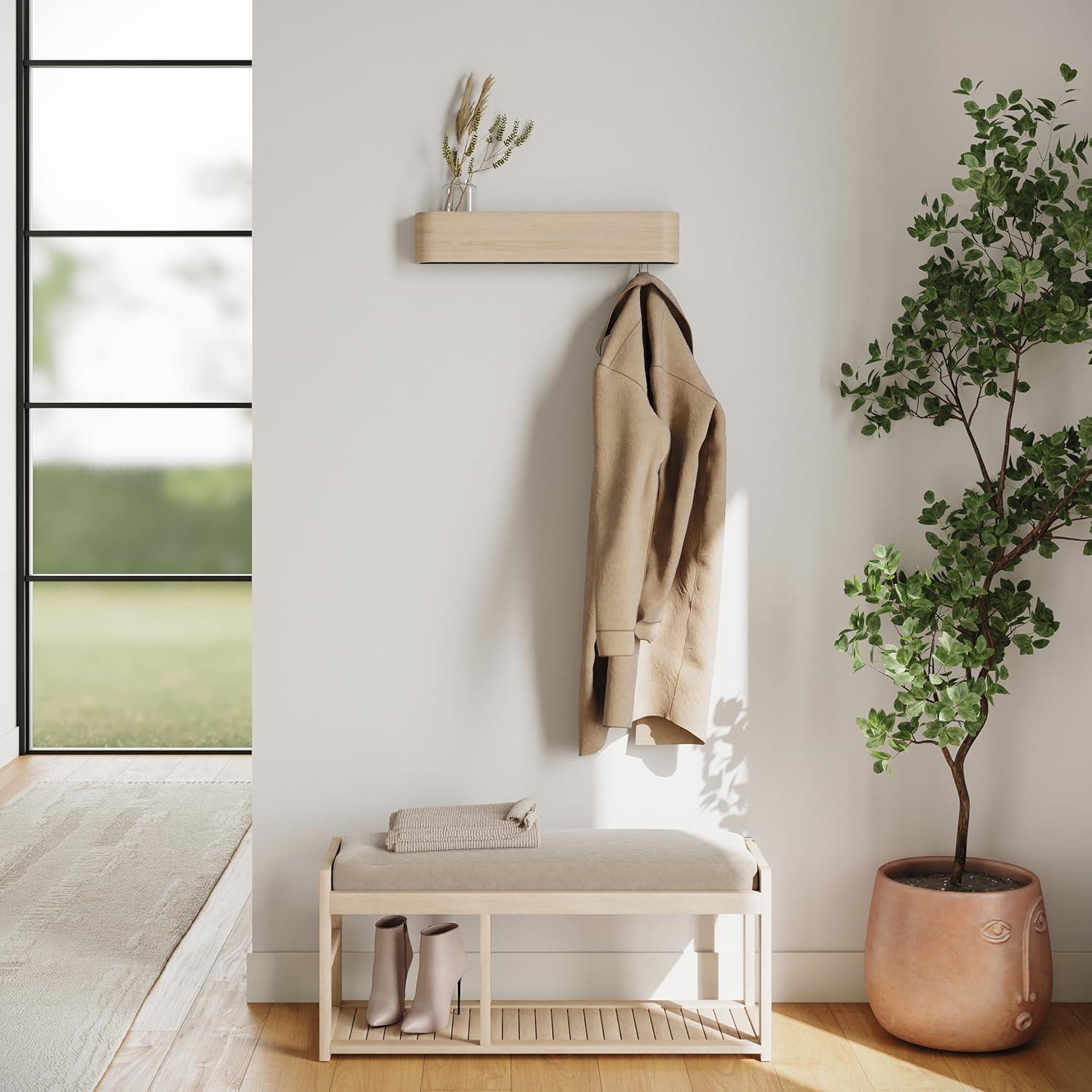 Oak and White Wall-Mounted Coat Rack with Shelf
