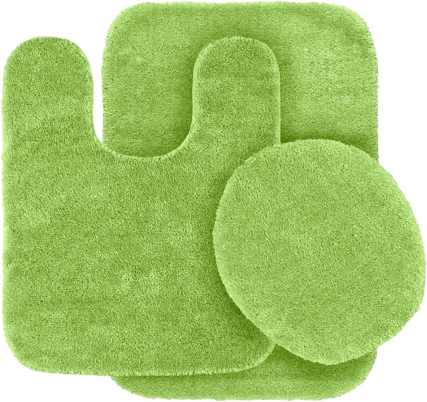 Bathroom Collection 3 Pieces Includes, 1 Contour Mat, 1 Lid Toilet Cover, 1 Bath Mat Anti-Slip With Rubber Backing #6 Lime green Solid Color