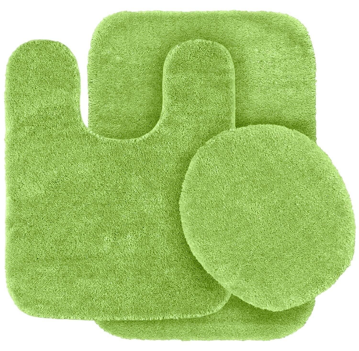 Bathroom Collection 3 Pieces Includes, 1 Contour Mat, 1 Lid Toilet Cover, 1 Bath Mat Anti-Slip With Rubber Backing #6 Lime green Solid Color