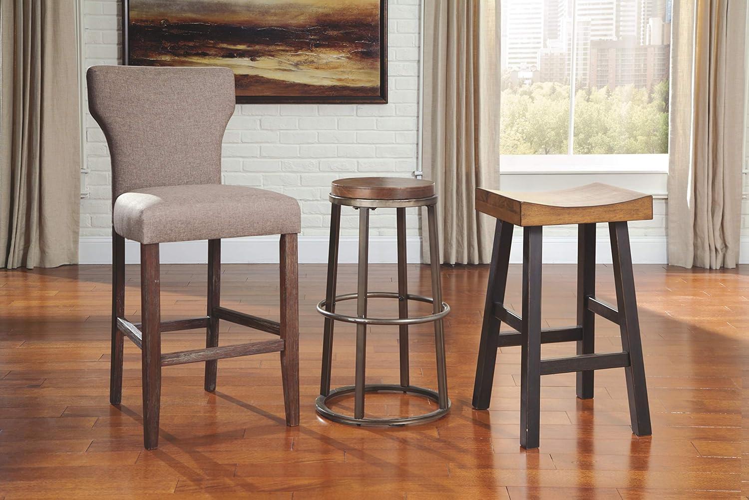 Signature Design by Ashley Glosco Farmhouse Pub Height Saddle Barstool, Set of 2, Medium Brown